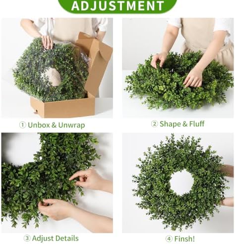 26" Artificial Boxwood Wreath for Front Door,Faux Plant Wreath Spring Decor - Image 5