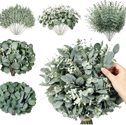 Artificial Mixed Eucalyptus Stems Leaves Bulk – 130pcs Realistic Greenery. by Unknown