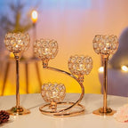 Gold Metal Crystal Candle Holder Set of 3 - Elegant 5-Arm Metal Tea Light Centerpiece with Shining Crystal Bowl, Wedding Anniversary Table Decor for Dining, Party - Image 6