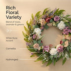 26 Inch Eucalyptus Wreaths with Roses, Hydrangeas, Lavender, Berries, Salal Leaves, Ferns, Dusty Miller, Green Summer Spring Wreaths for Front Door, Large Wreath for Porch Decor - Image 2