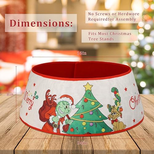 Christmas Tree Collar, 24" Christmas Tree Base Cover with Classic Pattern, Xmas Tree Decorations for Home Indoor, Linen (White) - Image 3