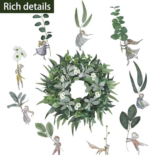 24"-26" Green Eucalyptus Wreaths for Front Door with Lambs Ear White Flowers – Lifelike Spring, Summer, and Winter Wreath for Farmhouse Front Porch Door Decor - Image 2