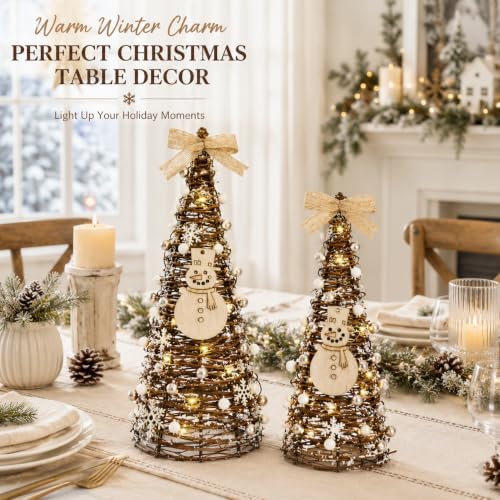 Christmas Table Tree,Snowman Winter Table Tree Decorations Centerpiece,LED - Image 5