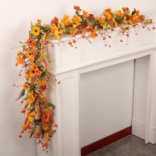 2-Pack 6Ft Fall Garland for Mantel Decoration Sunflower Flower Leaf - Image 4