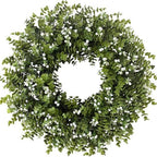 26" Large Eucalyptus Wreaths for Front Door,Spring Summer Fall Autumn Winter Wreaths,Boxwood Outdoor Wreath with Babys Breath for Porch, Wall,Home Decor- Spring Summer Fall Winter All Seasons by Ecerangus