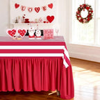 Fanqisi Ruffle Table Cloth Red and White Striped Tablecloth - 90 x 132 Inch Waterproof Tablecloths Rectangle Red Polyester Table Cover for Birthday Wedding Baby Shower Picnic Holiday Party Decoration - Image 2