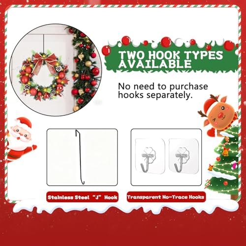 16 Inchs Christmas Wreath, Pre-Lit Artificial Christmas Door Wreath - Image 6