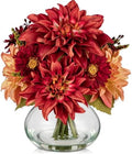Briful Faux Fall Flowers in Vase, Artificial Dahlia & Mum Silk Floral Arrangement with Clear Glass Vase Fake Autumn Flowers Bouquet for Home Office Dining Room Table Centerpiece Decoration by Briful