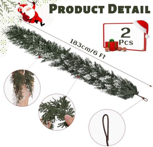 2 Pack 6Ft Flocked Christmas Garland, Snowy Cedar Garland - Image 2