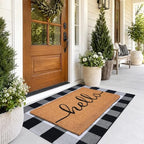 Front Door Mat Combo Set, Hello 100% Coco Coir Welcome Doormat + 28" x 43" Layered Buffalo Black and White Plaid Rug, Spring Thanksgiving Front Porch Entryway Decor Indoor Outdoor Floor Mats - Image 4