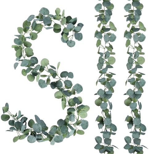 Sggvecsy 6 Pack Artificial Eucalyptus Garland Greenery Leaves Handmade 3D Silk Vines Silver Dollar Leaves Faux Leaf Plants for Wedding Wall Table Party Home Fireplace Bedroom Decor by Sggvecsy