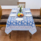 Home Spun & Crafts 72x180 Inches Rectangle Hand Block Print Tablecloth, 100% Cotton, Blue Floral Table Cloths Washable, Traditional Indian for Dining Outdoor Thanksgiving Halloween Christmas - Image 3