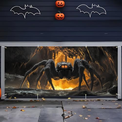 Halloween Garage Door Banner 6x13FT Giant Spider Cave Backdrop, Scary Glowing Eyes Horror Garage Door Cover Outdoor Halloween Decoration, Waterproof Haunted House Yard Porch Party Decor - Image 5