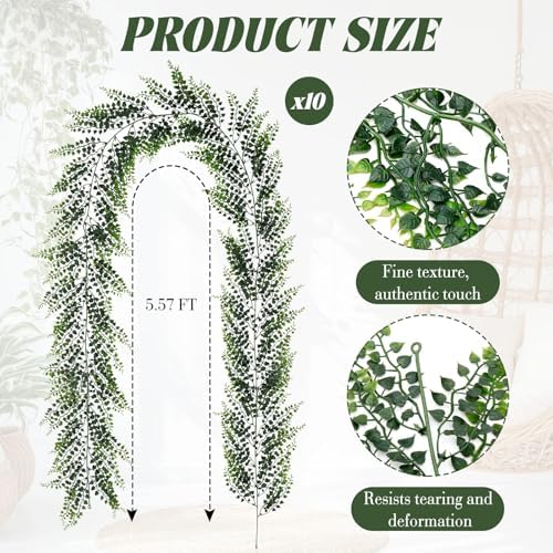 Suncalla 10 Pack 5.57ft Artificial Greenery Garland, Lifelike Fake Vines - Image 2