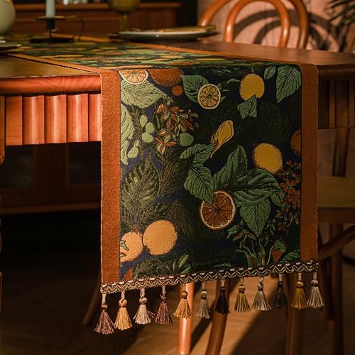 Spring Floral Table Runner 83in Long - Nordic Lemon Embroidery Jacquard with Tassels, Elegant Easter & Mother's Day Decor for Farmhouse Dining Table, Wedding & Dresser (Lemon Slice, 13.7"x83") - Image 2