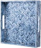 PEMAR Mother of Pearl Square Tray 12x12, Smoky Blue Herringbone Tray by PEMAR