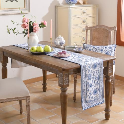 ISAENNE Designer French Linen Table Runner,87"x12"-BlueWilow - Image 4