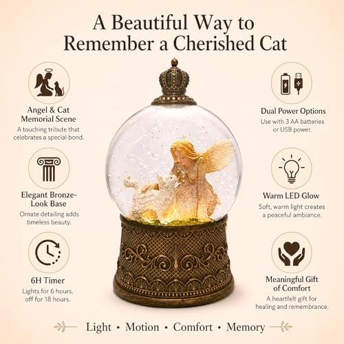 Cat Memorial Gifts for Loss of Cat Sympathy Gift, Snow Globe with Auto Swirling Glitter & 6H Timer, Battery or USB Powered, Cat Remembrance Gifts for Home Decor - Image 4