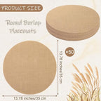 Aneco 50 Pieces Round Burlap Placemats 13.78 Inch Reusable Brown Table Mats Heat Resistant Natural Jute Fibers Placemats Burlap Circle Rustic Table Decorations for Dinner Holiday Farmhouse Decor - Image 2