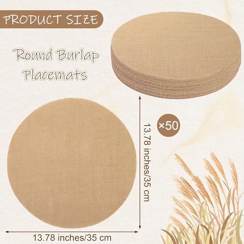 Aneco 50 Pieces Round Burlap Placemats 13.78 Inch Reusable Brown Table Mats Heat Resistant Natural Jute Fibers Placemats Burlap Circle Rustic Table Decorations for Dinner Holiday Farmhouse Decor - Image 2