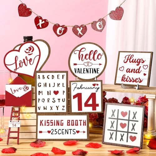 14 Pcs Halloween Tiered Tray Decor Set, Gnome Wood Table Signs (Heart) - Image 7