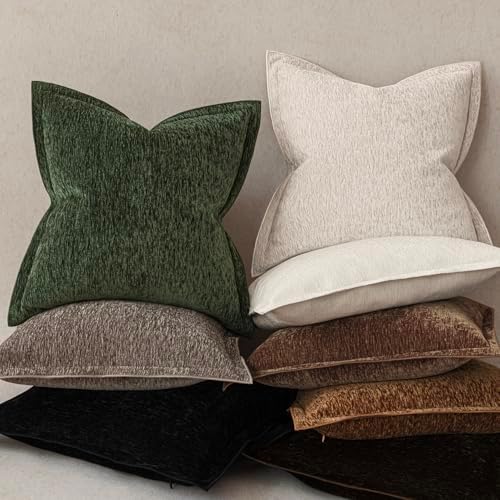 Decorative Chenille Luxury Throw Pillow Covers with Wide Edge, Textured Solid Pillowcases, Soft Velvet Cushion Cover Home Décor for Couch Sofa Chair Bed,20×20 Inch, Set of 2, Pine Green - Image 5