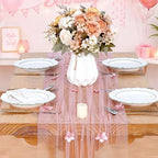 Fanqisi Dusty Rose Pearl Table Runner Floral Tulle Gauze Runner 10FT 4 Pack by Fanqisi
