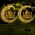 Tujoe 2 Pcs Eid Mubarak Solar Lights Eid Al Adha Outdoor Decorations Mubarak Star Moon Lights Solar Stakes Waterproof for Outdoor Decorations Garden Walkway Lawn Patio Yard(Muslim) by Tujoe