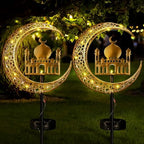 Tujoe 2 Pcs Eid Mubarak Solar Lights Eid Al Adha Outdoor Decorations Mubarak Star Moon Lights Solar Stakes Waterproof for Outdoor Decorations Garden Walkway Lawn Patio Yard(Muslim) by Tujoe
