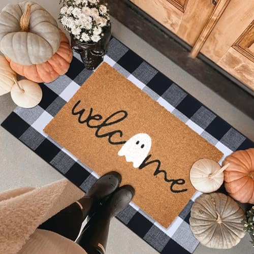 Halloween Ghost Welcome Coir Doormat 17"x30", Outdoor Front Door Mat with Cute Ghost Design, PVC Non Slip Backing, Fall Halloween Welcome Mat for Front Porch Entryway Decor - Image 4