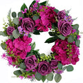 Artificial Purple Rose Wreaths 20 inches Front Door Wreath with Hydrangea Green Leaves Artificial Spring Wreaths Valentines Mother's Day Wreath for Wall Wedding Party Home Decor (Purple) by Bibelot