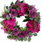 Artificial Purple Rose Wreaths 20 inches Front Door Wreath with Hydrangea Green Leaves Artificial Spring Wreaths Valentines Mother's Day Wreath for Wall Wedding Party Home Decor (Purple) by Bibelot
