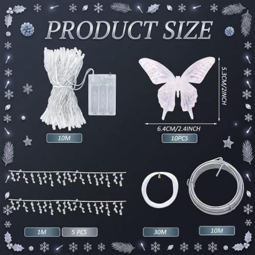 Retisee Crystal Christmas Tree Decor Acrylic Garland, Clear, Butterfly - Image 3