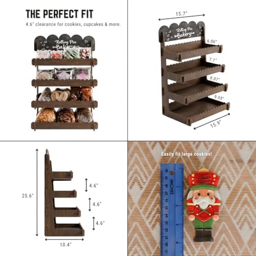 HOTCAN Wooden Cookie Display Stand with Chalkboard Sign for Bakers, Vendors, Craft Fairs | Pastry Display for Market Booths & Events | 4 Tiered Cookie Display for Muffins, Cakes, and Pastries (Brown) - Image 4