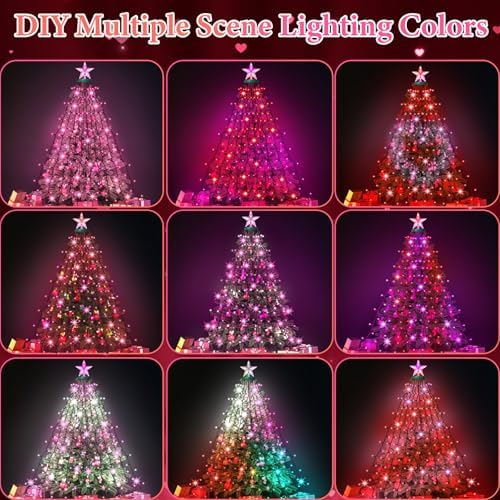 Smart Christmas Tree Lights with Star Topper, 394LED APP Control Music Sync Color Changing RGB Christmas String Lights, Cascading Twinkle Lights for Indoor Outdoor Xmas Tree Decorations - Image 3