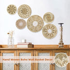 Boho Wall Basket Decor Set of 6 - Hanging Woven Basket Wall Decor, Handcrafted Round Flat Seagrass Baskets Wall Art, for Rustic、Farmhouse、Home - Unique Wicker Wall Basket Decor （White Classic） - Image 5