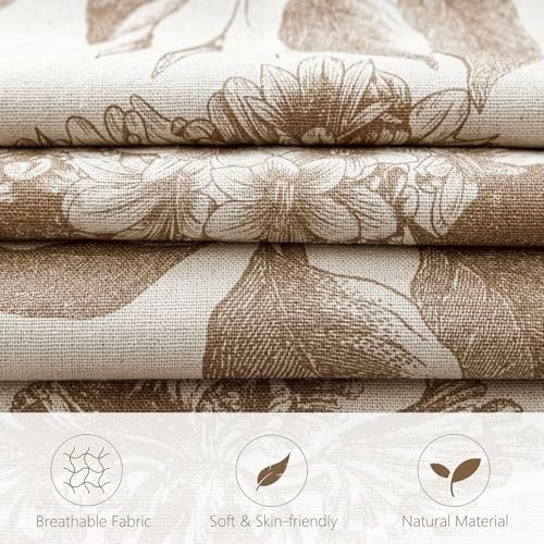 Foindtower Set of 2 Linen Floral Throw Pillow Covers Vintage Accent Print Decorative Cushion Covers Farmhouse Boho Home Decor for Sofa Chair Couch Bedroom Living Room,20×20 Inch,Light Brown - Image 2