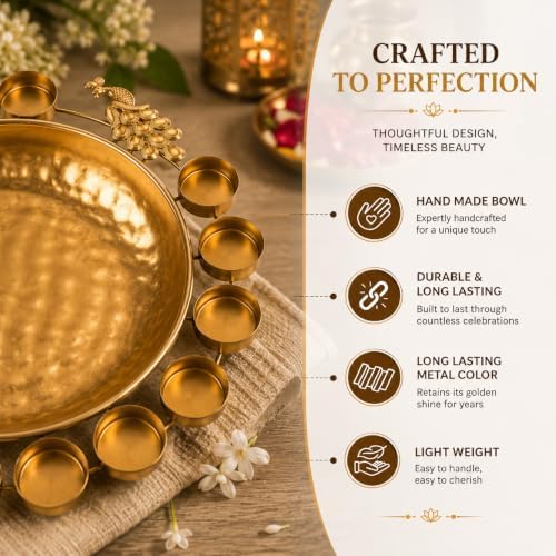 DIYANA IMPEX Urli Bowl for Diwali Decoration, Floating Flower Bowl, Decorative Bowl for Pooja, Festivals and Home Decor Christmas, Pooja, Festival, Wedding (Peacock) - Image 5