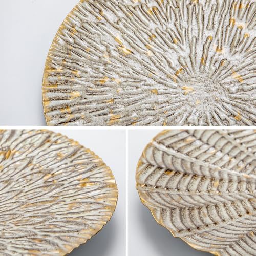 Arborus Set of 3 Rustic Floral Round Metal Wall Art - Intricate 3D Design with Sturdy Hooks, Gold and Beige Decorative Plates (11.8" Diameter) - Image 2