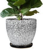 10 Inch Plant Pot - Ceramic Planter for Indoor Outdoor, Round Large Plant Pots, Modern Planter with Drainage Hole and Tray, Home Room Office Garden Decor, Gifts for Women Men, White-Black by EPFamily