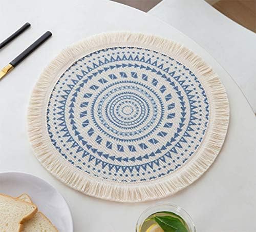 Fennco Styles Boho Geometric Fringe Decorative Cotton Placemats 13-inch Round, Set of 4 - Blue Heat Resistant Insulation Table Mats for Home Decor, Dining Table, Banquets and Special Events - Image 5