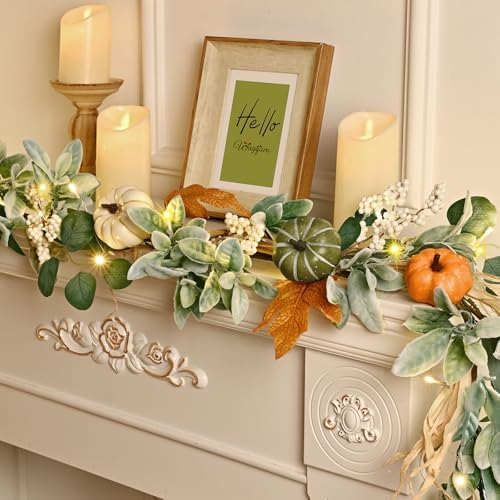 2 Pcs Fall Garland for Mantel, 6 FT Fall Garland with Lights - Image 2