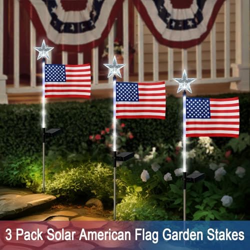 4th of July Decorations Outdoor,3 Pack Solar American Flag lights Stakes - Image 5