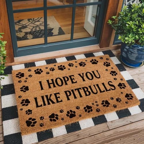 Funny The Entrance Way Outside Personalized Rug with Heavy-Duty Non Slip Outdoor Coconut Coir Doormat Pets Lover Gift 23.6 x 15.7 inch (I Hope You Like Pitbulls) - Image 3