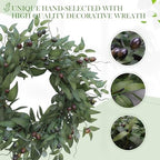 Olive Wreaths 20 Inch Wreath for Front Door with Purely Handmade Realistic Dense Olive Leaf Olive Berry, Elegant Home Decor Wreath Ideal for Front Doors, Hallways, Any Area You Want to Brighten - Image 2