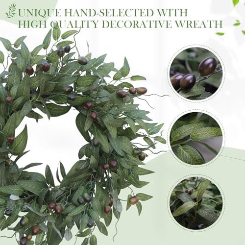 Olive Wreaths 20 Inch Wreath for Front Door with Purely Handmade Realistic Dense Olive Leaf Olive Berry, Elegant Home Decor Wreath Ideal for Front Doors, Hallways, Any Area You Want to Brighten - Image 2