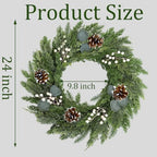 24Inch Christmas Wreaths for Front Door with 8 Function Lights Cedar Wreath - Image 4
