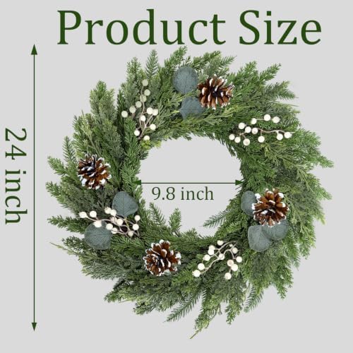 24Inch Christmas Wreaths for Front Door with 8 Function Lights Cedar Wreath - Image 4