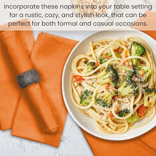 Cotton Clinic Cloth Dinner Napkins - Perfect Everyday Use Table Napkins - Soft Durable Washable - Ideal for Party Wedding Christmas Easter - Set of 12-20x20 inches Orange Napkins - Image 6