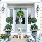 Boxwood Wreaths for Front Door Spring Summer Wreaths Farmhouse Hanger,Last Name Initial Year Round Porch Decor, Door Wreath with Personalized Monogram sash Embroidered -20 inch (D) - Image 3